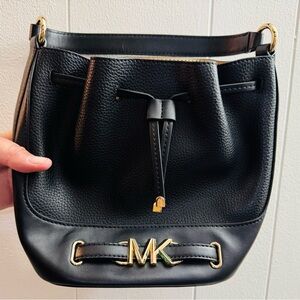 Michael Kors Black Leather Drawstring Bag